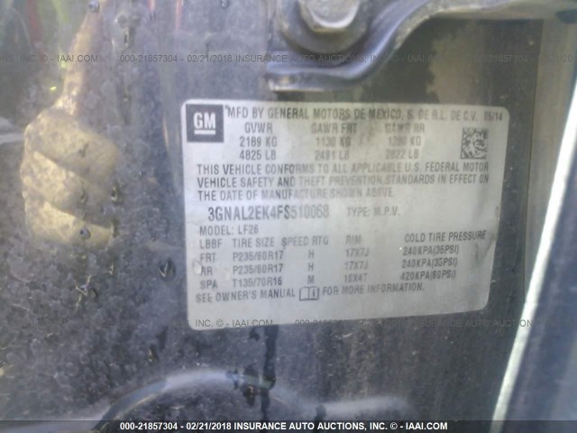 3GNAL2EK4FS510068 - 2015 CHEVROLET CAPTIVA LS 深蓝色 照片 9