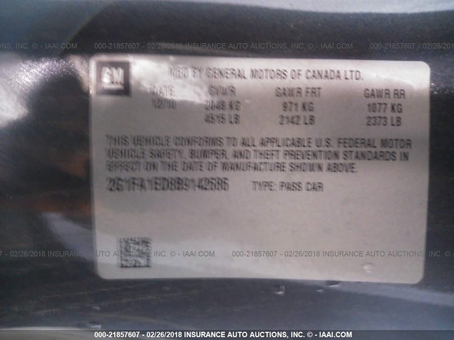 2G1FA1ED8B9142686 - 2011 CHEVROLET CAMARO LS GRAY photo 9