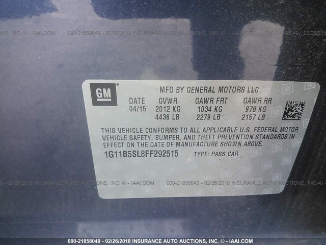 1G11B5SL8FF292515 - 2015 CHEVROLET MALIBU LS BLUE photo 9