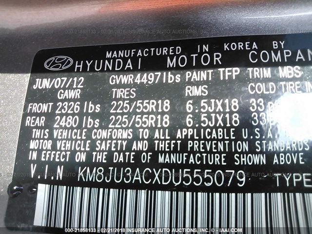 KM8JU3ACXDU555079 - 2013 HYUNDAI TUCSON GLS/LIMITED BROWN photo 9