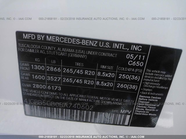 4JGBB5GB0BA740602 - 2011 MERCEDES-BENZ ML 350 WHITE photo 9