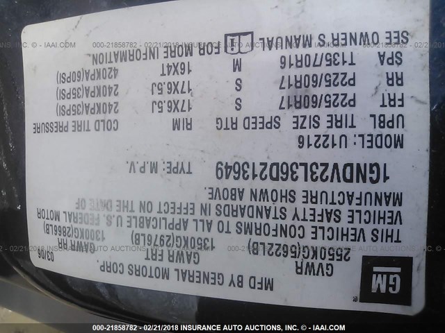 1GNDV23L36D213649 - 2006 CHEVROLET UPLANDER LS BLUE photo 9