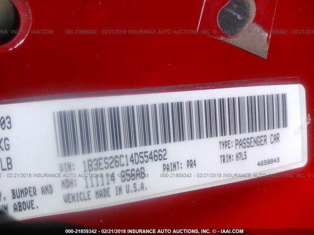 1B3ES26C14D554662 - 2004 DODGE NEON SE RED photo 9