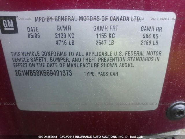 2G1WB58K669401373 - 2006 CHEVROLET IMPALA LS MAROON photo 9