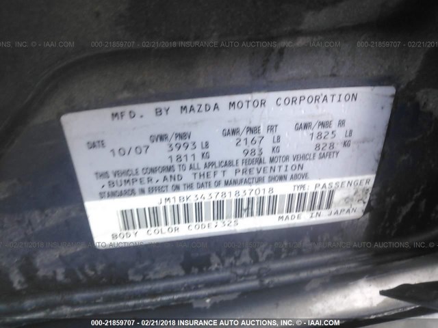 JM1BK343781837018 - 2008 MAZDA 3 HATCHBACK GRAY photo 8