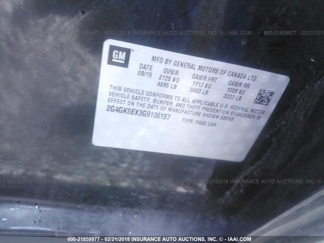 2G4GK5EX3G9106157 - 2016 BUICK REGAL BLACK photo 9