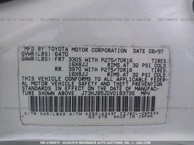 JT3HJ85J0V0183735 - 1997 TOYOTA LAND CRUISER HJ85 WHITE photo 9