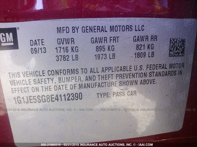 1G1JE5SG8E4112390 - 2014 CHEVROLET SONIC LTZ RED photo 9