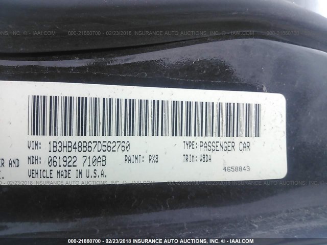 1B3HB48B67D562760 - 2007 DODGE CALIBER SXT BLACK photo 9