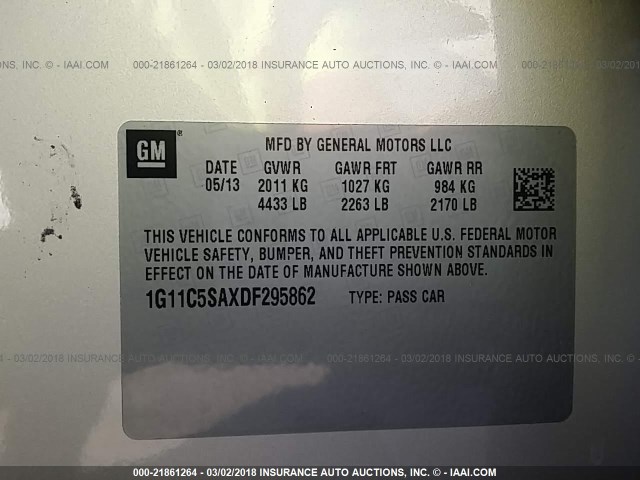 1G11C5SAXDF295862 - 2013 CHEVROLET MALIBU 1LT 金色 照片 9