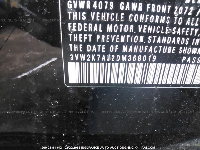 3VW2K7AJ2DM368019 - 2013 VOLKSWAGEN JETTA S 黑色 照片 9