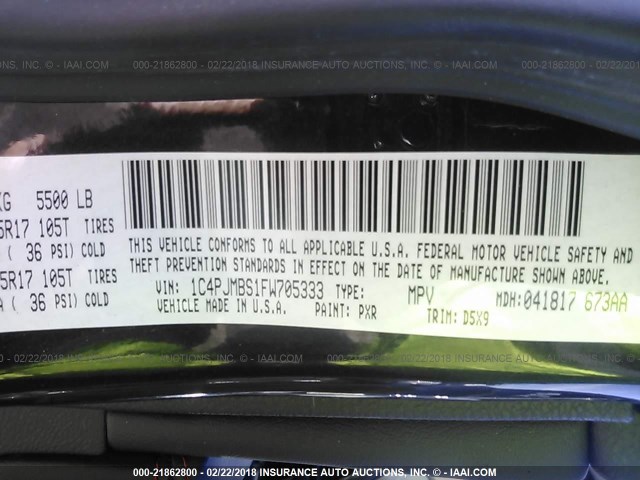 1C4PJMBS1FW705333 - 2015 JEEP CHEROKEE TRAILHAWK 黑色 照片 9