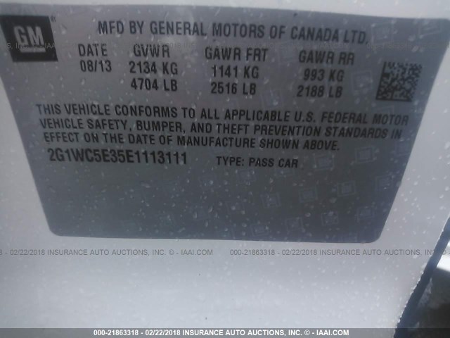 2G1WC5E35E1113111 - 2014 CHEVROLET IMPALA LIMITED LTZ WHITE photo 9