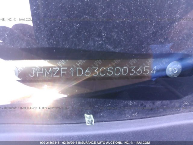 JHMZF1D63CS003654 - 2012 HONDA CR-Z EX BLACK photo 9