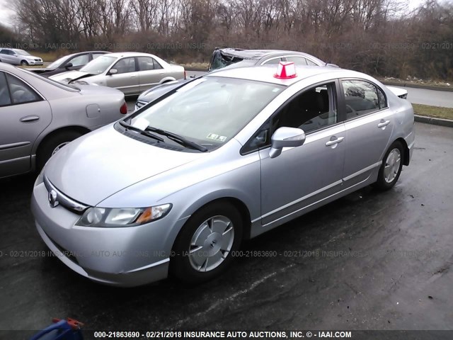 JHMFA36238S017245 - 2008 HONDA CIVIC HYBRID SILVER photo 2