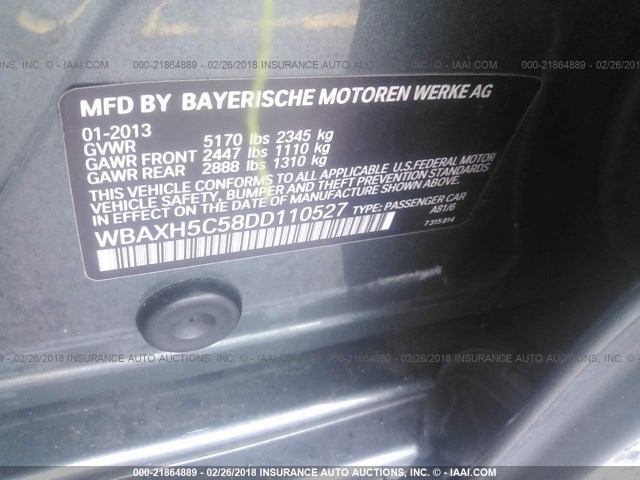 WBAXH5C58DD110527 - 2013 BMW 528 XI GREEN photo 9