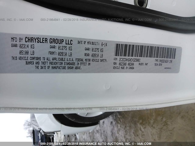 2C3CDXHGXEH329081 - 2014 DODGE CHARGER SXT WHITE photo 9