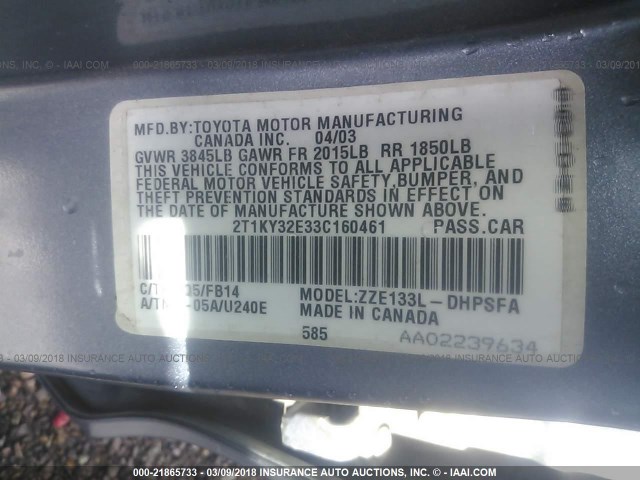 2T1KY32E33C160461 - 2003 TOYOTA COROLLA MATRIX XRS Light Blue photo 9