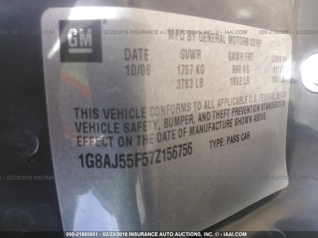 1G8AJ55F57Z156756 - 2007 SATURN ION LEVEL 2 GOLD photo 9