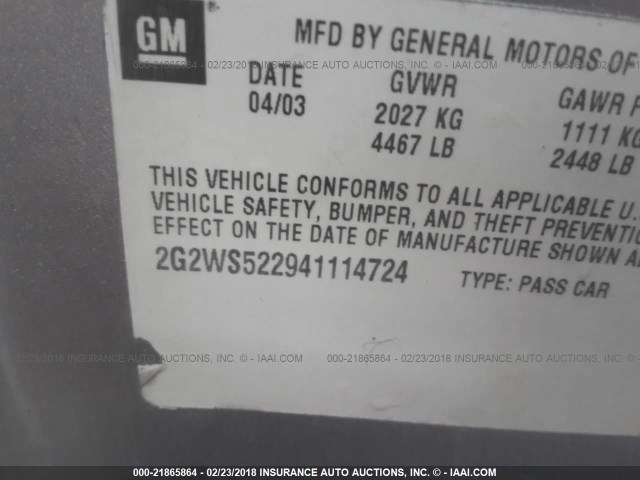 2G2WS522941114724 - 2004 PONTIAC GRAND PRIX GT2 ვერცხლისფერი ფოტო 9