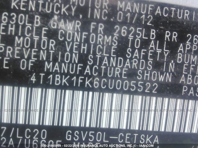 4T1BK1FK6CU005522 - 2012 TOYOTA CAMRY SE/XLE SILVER photo 9