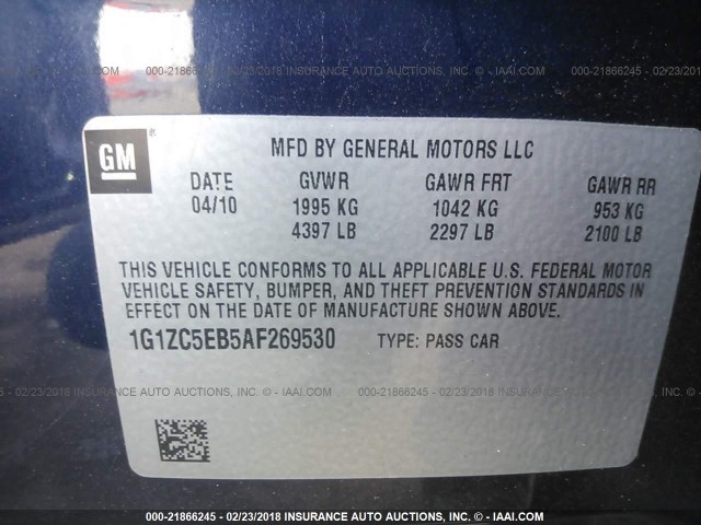 1G1ZC5EB5AF269530 - 2010 CHEVROLET MALIBU 1LT 深蓝色 照片 9