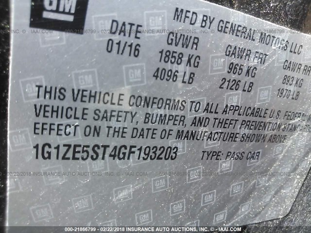 1G1ZE5ST4GF193203 - 2016 CHEVROLET MALIBU LT 紫色 照片 9