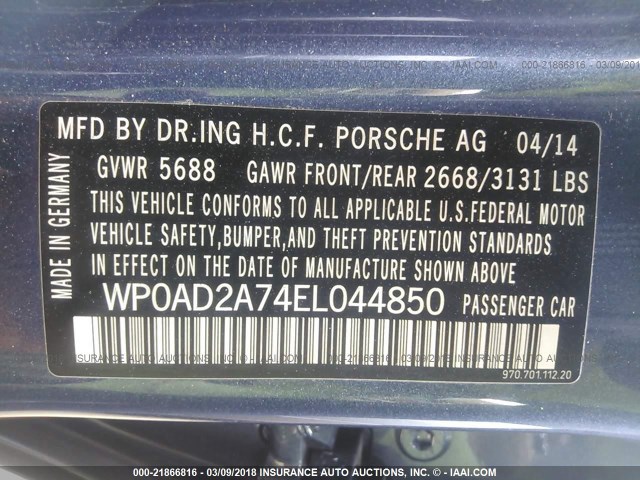 WP0AD2A74EL044850 - 2014 PORSCHE PANAMERA S HYBRID BLUE photo 9