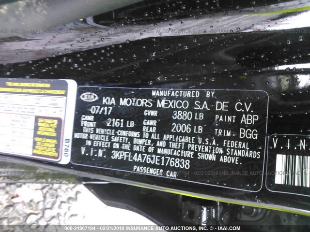 3KPFL4A76JE176838 - 2018 KIA FORTE LX/S BLACK photo 9