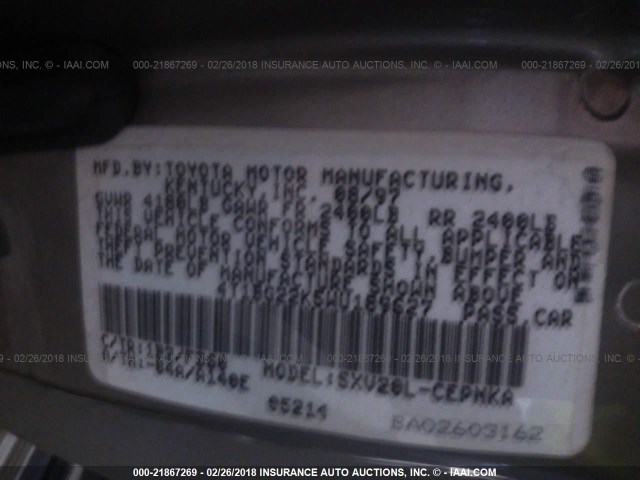 4T1BG22K5WU189627 - 1998 TOYOTA CAMRY CE/LE/XLE 灰色 照片 9