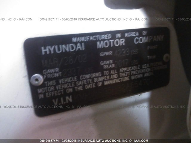 KMHWF35H32A654704 - 2002 HYUNDAI SONATA GLS/LX WHITE photo 9