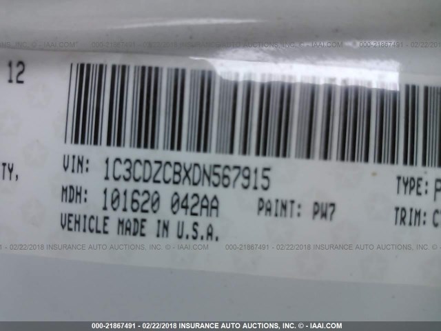 1C3CDZCBXDN567915 - 2013 DODGE AVENGER SXT WHITE photo 9