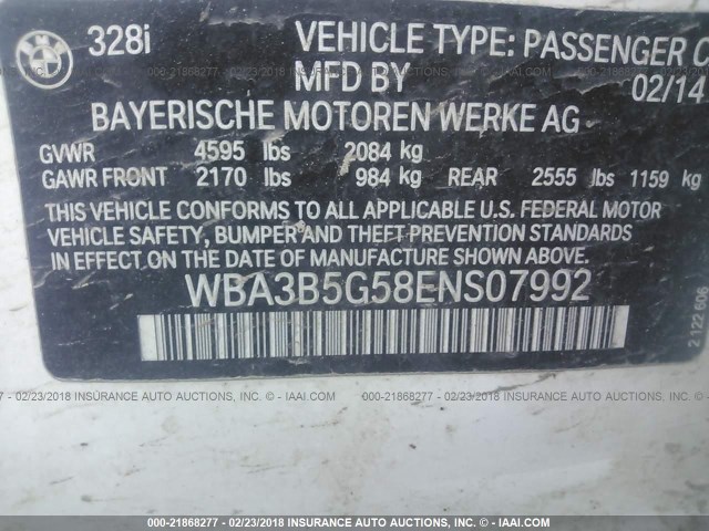 WBA3B5G58ENS07992 - 2014 BMW 328 XI SULEV WHITE photo 9