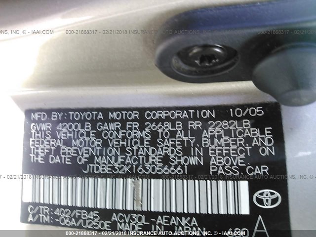 JTDBE32K163056661 - 2006 TOYOTA CAMRY LE/XLE GRAY photo 9
