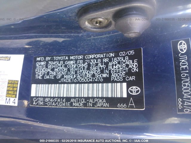 JTKDE167050047476 - 2005 TOYOTA SCION TC Navy photo 9