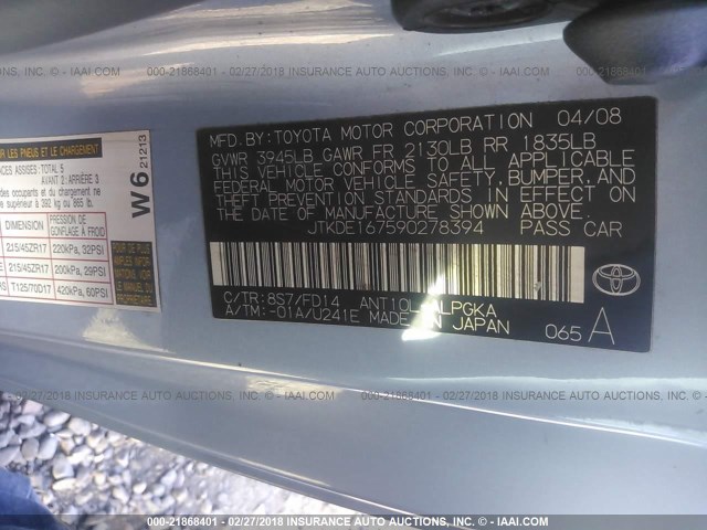 JTKDE167590278394 - 2009 TOYOTA SCION TC 浅蓝色 照片 9