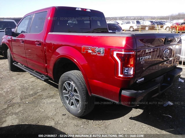 1FTEW1EF0GKF17112 - 2016 FORD F150 SUPERCREW RED photo 3