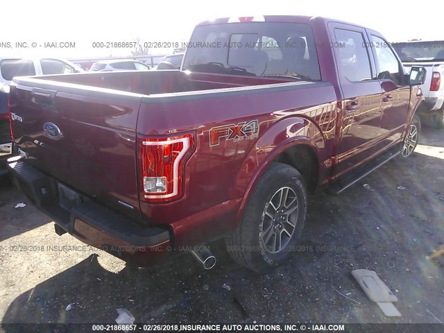 1FTEW1EF0GKF17112 - 2016 FORD F150 SUPERCREW RED photo 4