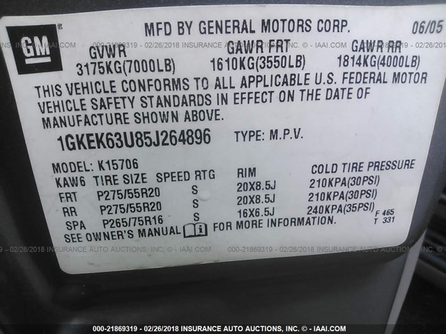 1GKEK63U85J264896 - 2005 GMC YUKON DENALI TAN photo 9