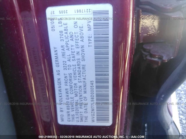 WVGZM77L56D000545 - 2006 VOLKSWAGEN TOUAREG 4.2 RED photo 9