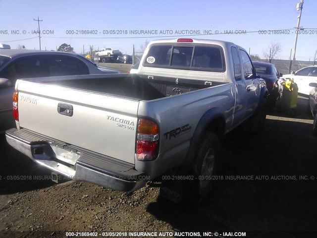 5TEWN72N11Z763563 - 2001 TOYOTA TACOMA XTRACAB SILVER photo 4