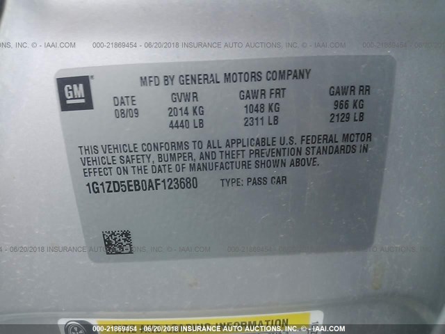 1G1ZD5EB0AF123680 - 2010 CHEVROLET MALIBU 2LT SILVER photo 9