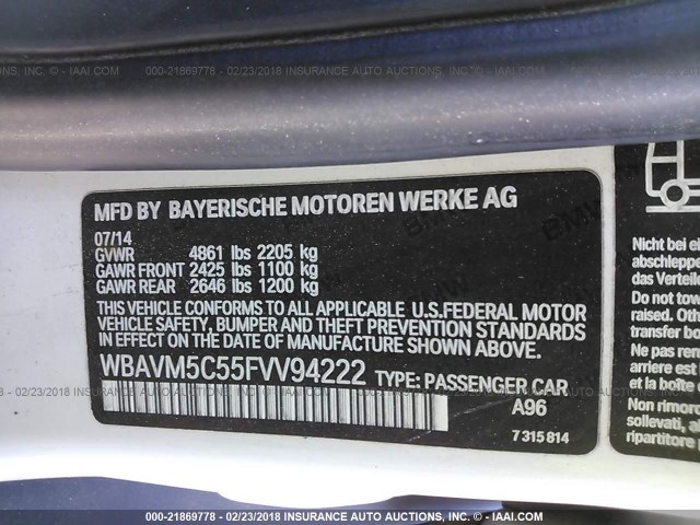 WBAVM5C55FVV94222 - 2015 BMW X1 XDRIVE35I WHITE photo 9