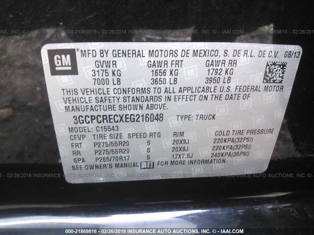 3GCPCRECXEG216048 - 2014 CHEVROLET SILVERADO C1500 LT BLACK photo 9