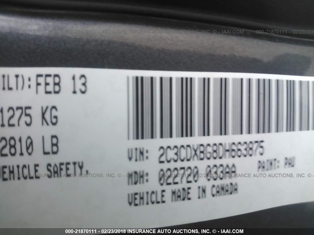 2C3CDXBG8DH663875 - 2013 DODGE CHARGER SE GRAY photo 9