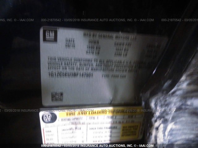 1G1ZC5EU3BF147901 - 2011 CHEVROLET MALIBU 1LT 深蓝色 照片 9