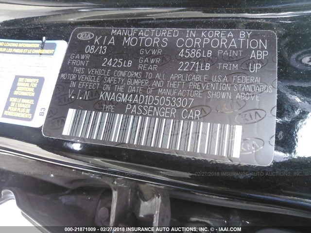 KNAGM4AD1D5053307 - 2013 KIA OPTIMA HYBRID BLACK photo 9