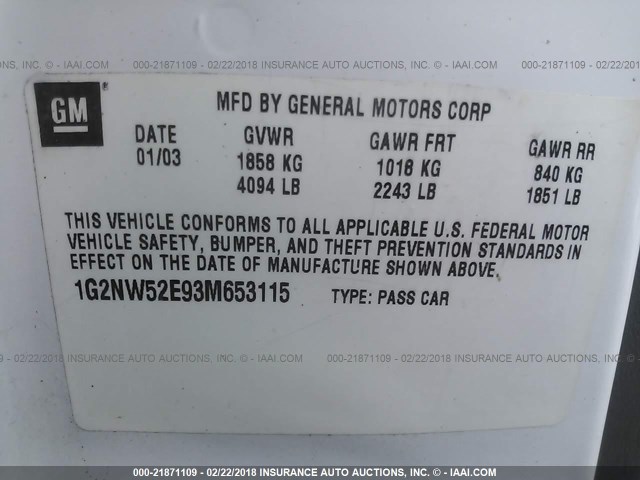 1G2NW52E93M653115 - 2003 PONTIAC GRAND AM GT BLACK photo 9