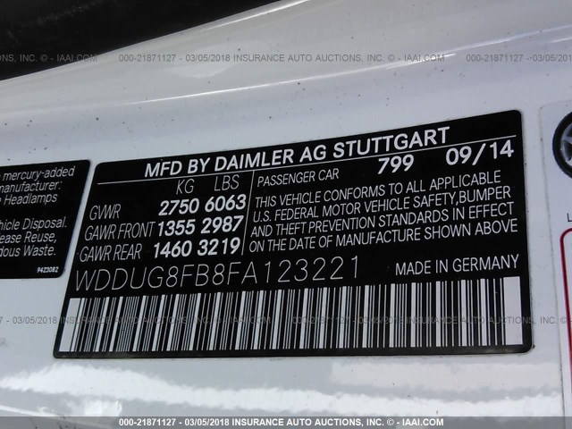 WDDUG8FB8FA123221 - 2015 MERCEDES-BENZ S 550 4MATIC WHITE photo 9