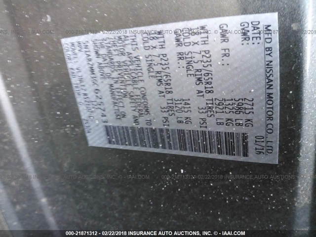 5N1AR2MM3GC625743 - 2016 NISSAN PATHFINDER S/SV/SL/PLATINUM 灰色 照片 9